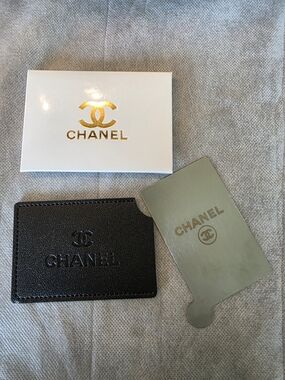 CHANEL Black Leather Card Holder & Mirror